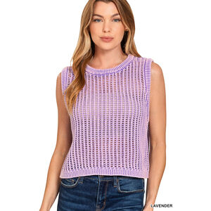 Z4 LAVENDER Zenana Acid Washed Fishnet Sweater Vest Various Sizes